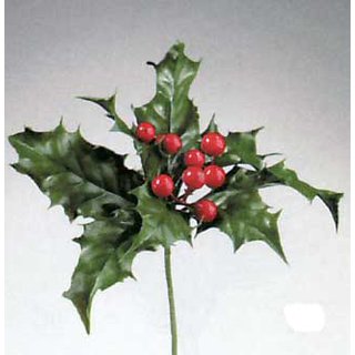 Ilexbeerenpick rot/grün, 8 Blätter, 9 Beeren